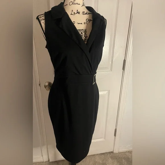 Elegant Black Sleeveless Dress with silver waist buckle size XL - Picture 6 of 14